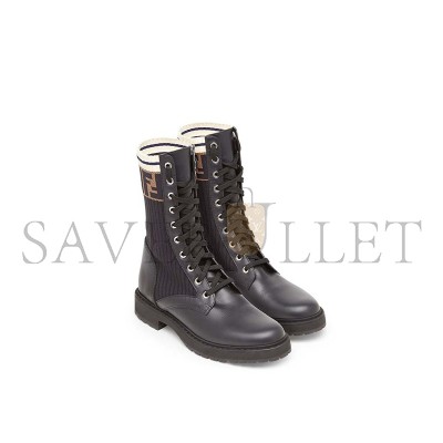 FENDI ROCKOKO BLACK LEATHER BIKER BOOTS WITH STRETCH FABRIC 8T6780A3H4F13MC